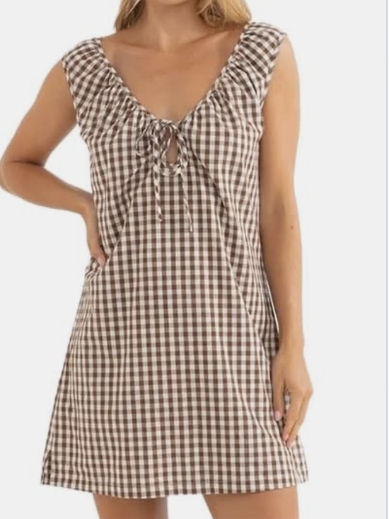Rhythm. Dresses & Skirts - NWT Rhythm Brown Gingham Mini Dress